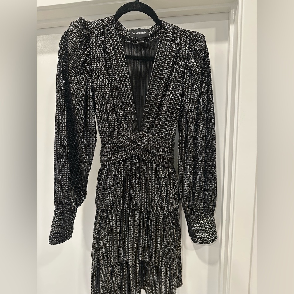 Sabina Musayev Black and Silver Long Sleeve Dress